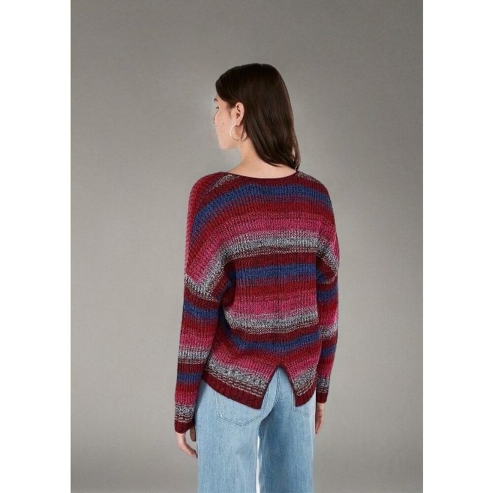 Express Striped Split Back V-Neck Sweater Xs - image 3